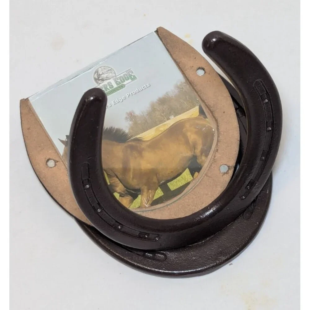 Horseshoe Picture Frame Cast Iron Dark Brown Holds 4 x 6 Photograph Glass Insert